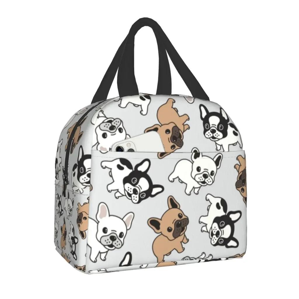 French Bulldog Puppy Facial Insulated Lunch Bag for Work School Frenchie Resuable Thermal Cooler Lunch Box Women Kids