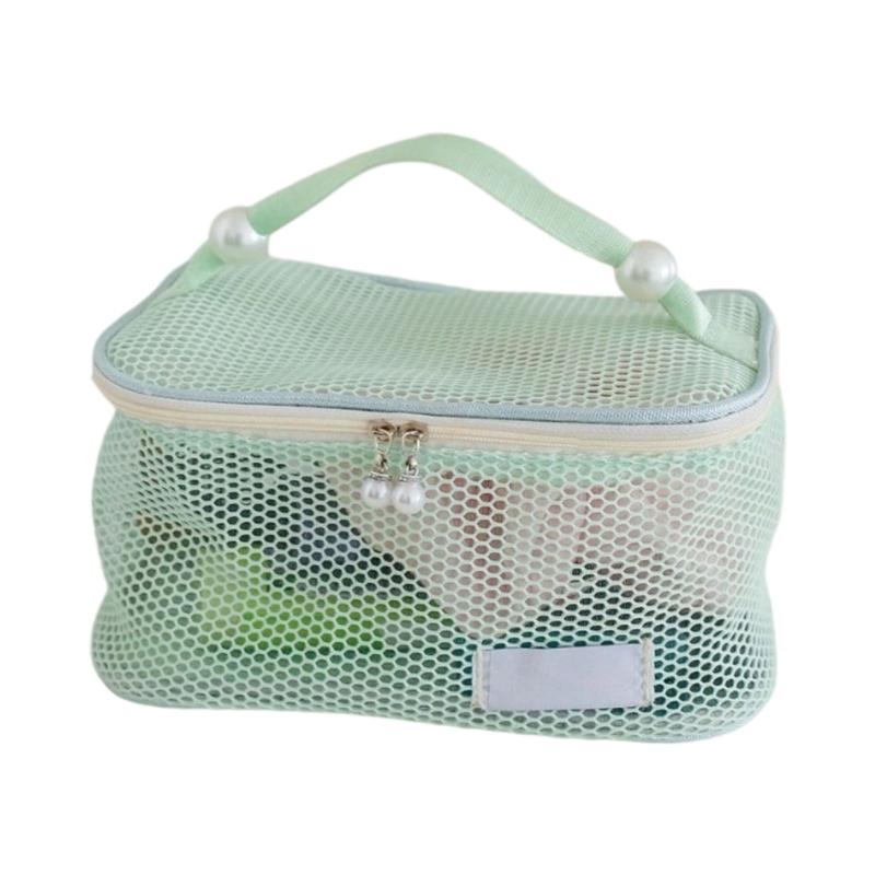 Spacious Nylon Mesh Makeup Bag Cosmetic Organizers Zippers Closures for Travel Bathroom Storage