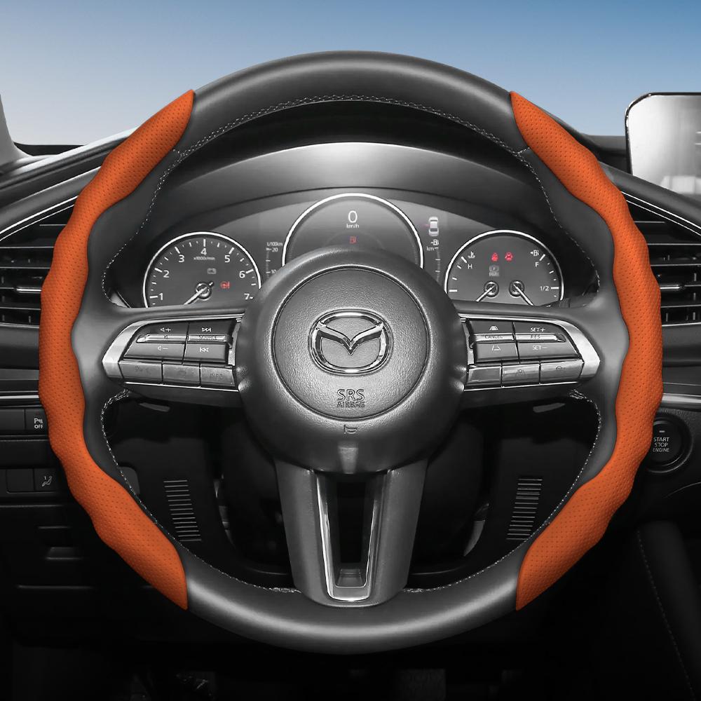 zkfan8 Suitable for Mazda Steering Wheel Cover with Wavy Sports Design, Breathable Leather, Segmented Anti-Slip, Sweat-Absorbing Protective Cover,