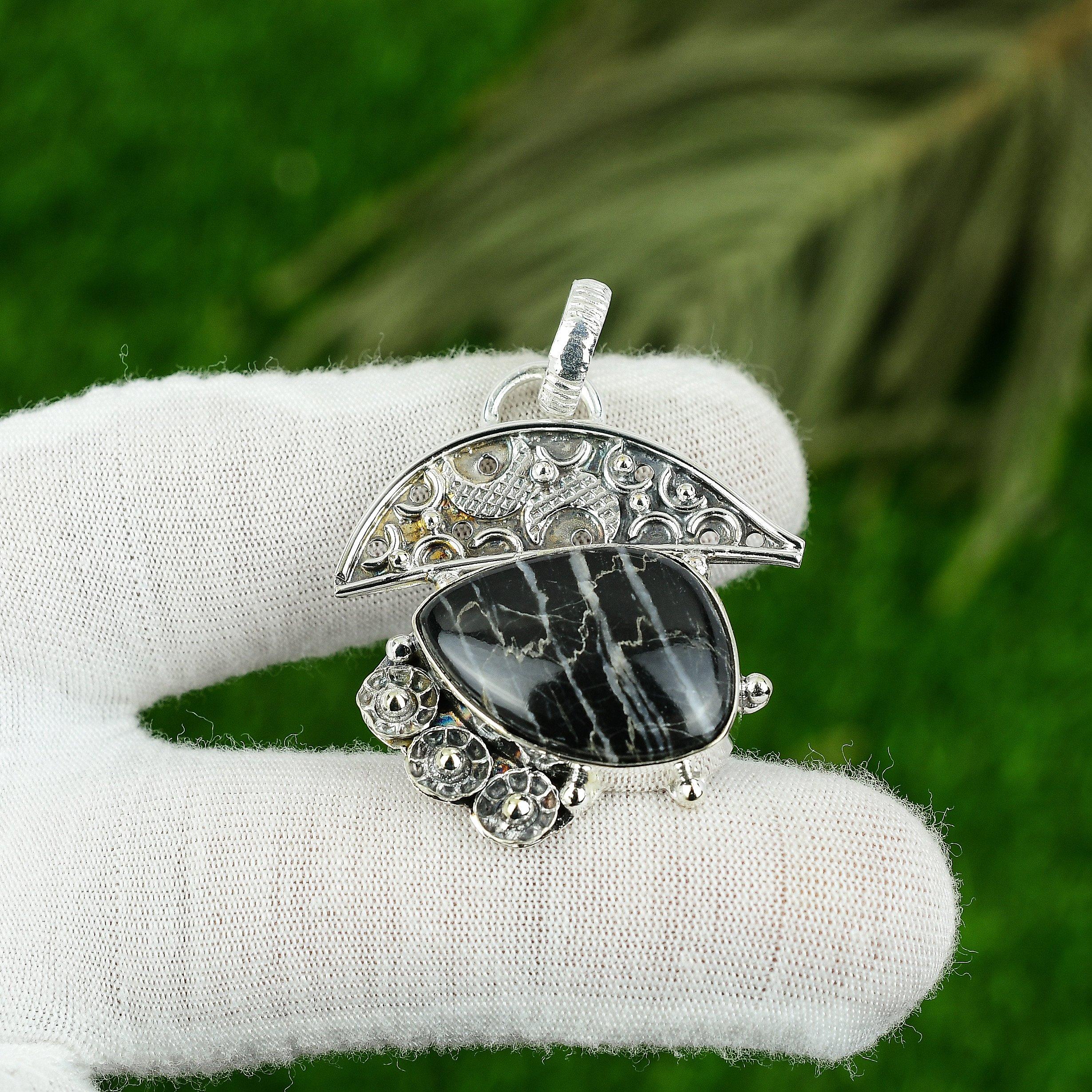 Pear Natural Zebra Jasper Bezel Wife Wedding Pendant Jewelry 925 Sterling Silver