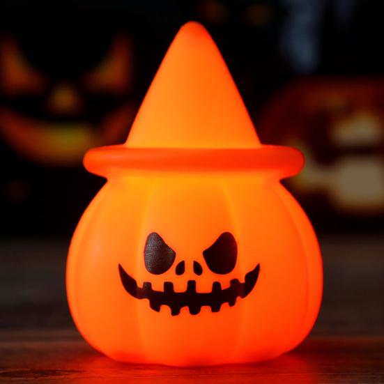 Halloween Pumpkin Night Light, LED Light-up Witch Hat Pumpkin, Spooky Cartoon Pumpkin Table Lamp for Holiday Party Decoration