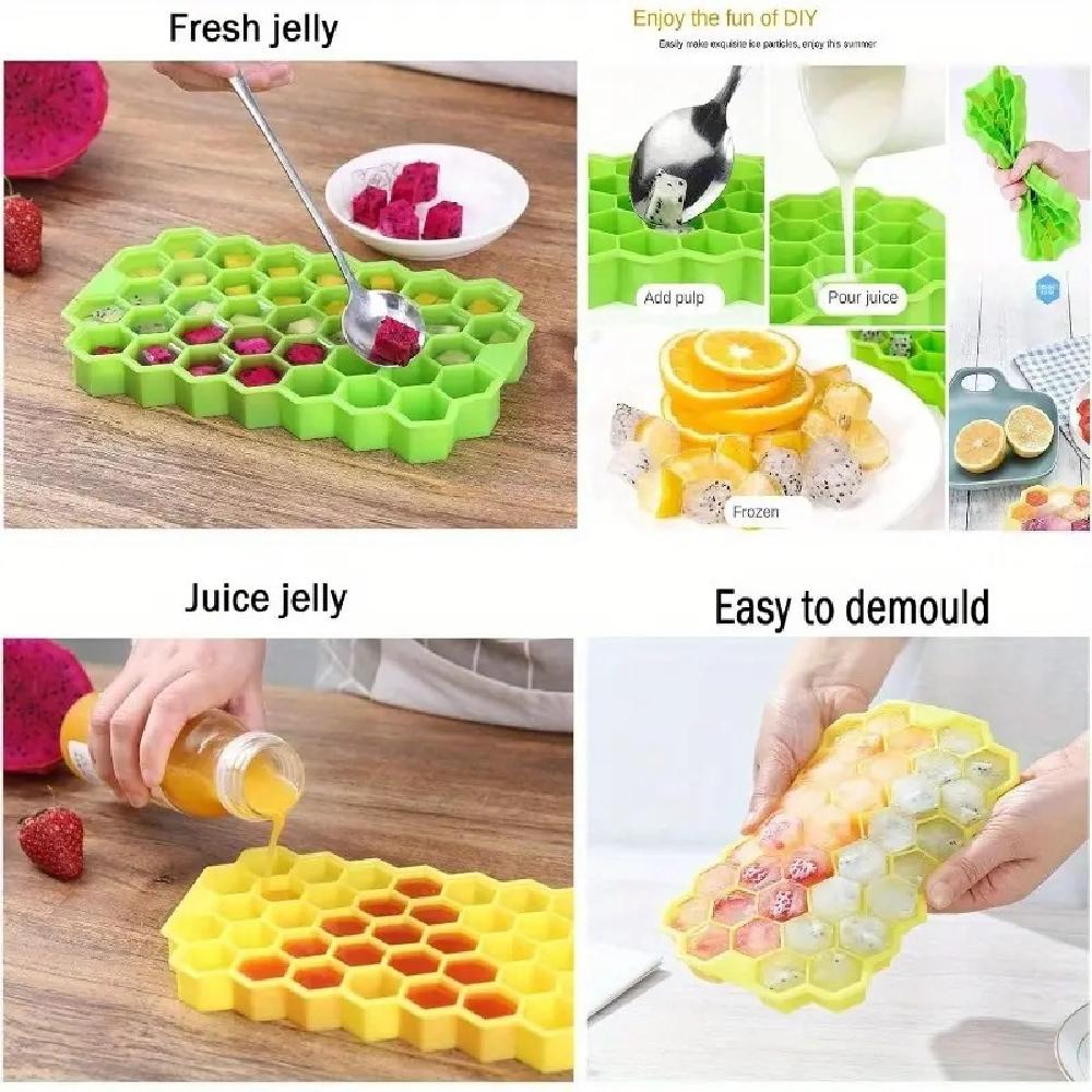 Honeycomb 37-Grid Ice Cube Tray  Bendable Freely Silicone Diy Ice Mold (Lid Not Included) For Drinks, Cocktails & Kitchen Use