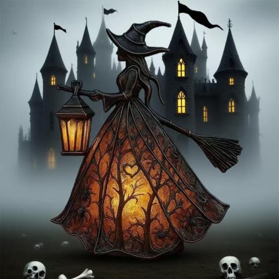 Saisonale Tischdekoration Halloween Hexe Lampe, Gotisch mit Laterne Licht, Gruselige Nacht für Feiertagsparty Tischplatte