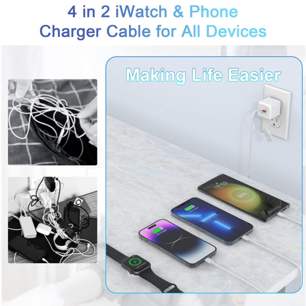 4-in-2-Ladekabel für Apple Watch, Multi-Ladekabel für iPhone Watch – schnelles magnetisches iWatch-Ladegerät, kompatibel mit Apple Watch