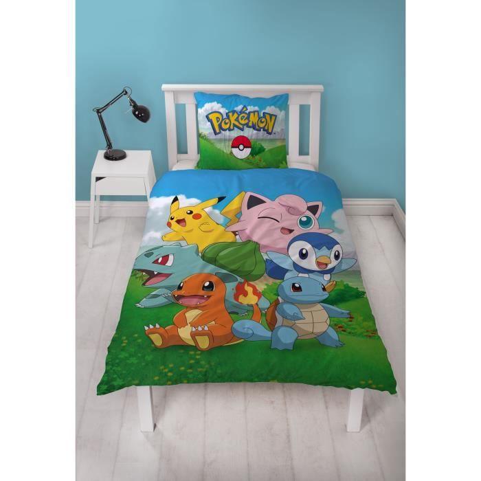 Parure De Lit - POKEMON - Pikachu Et Ses Amis - Bleu - Microfibre - 1 Housse De Couette 140 X 200 Cm + 1 Taie 63 X 63 Cm