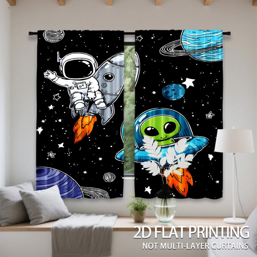 2PCS Digital Printed Curtains with Space Adventure Design, Stylish Window Drapes for Living Room Bedroom Home Decoration