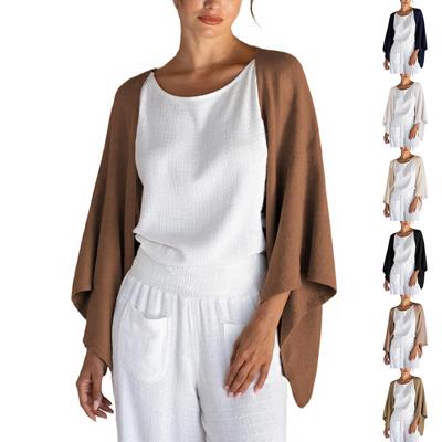 Women's Linen Cardigan 3/4 Sleeve Open Front Loose Cover Ups Lightweight