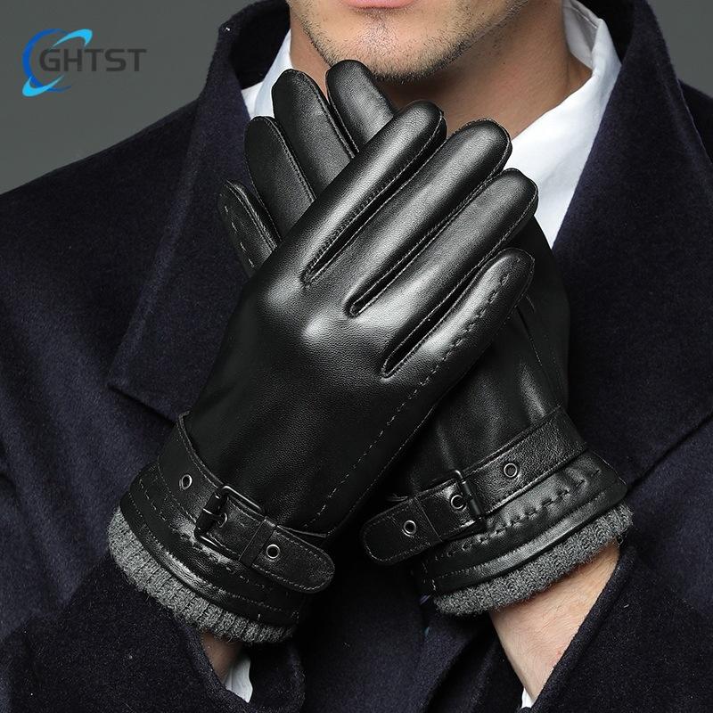 Business Leather Gloves for Men Winter Warm Plus Fleece Thickening  Driving and Riding Sheepskin Glove