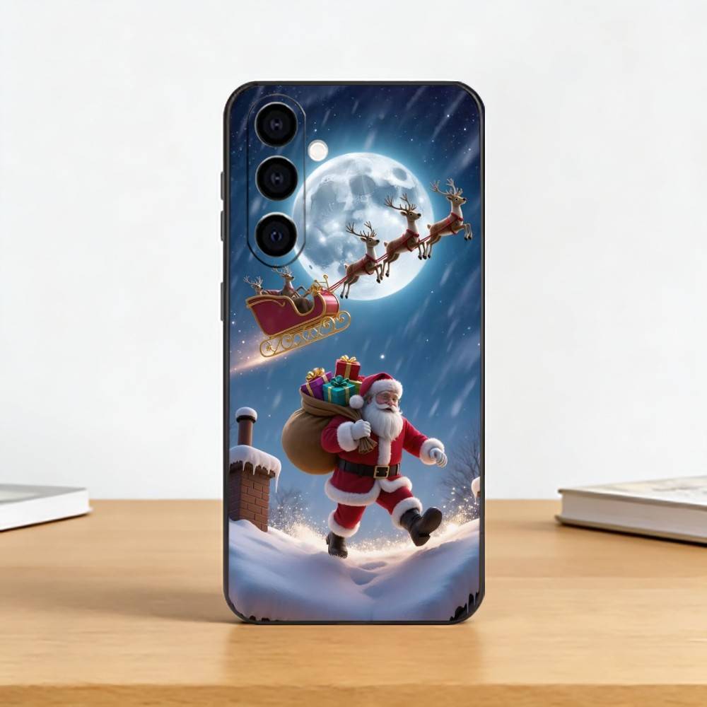 Christmas Santa Claus Phone Case Black Silicone Soft For Samsung Galaxy A73,A72,A71,A70,A53,A52,A51
