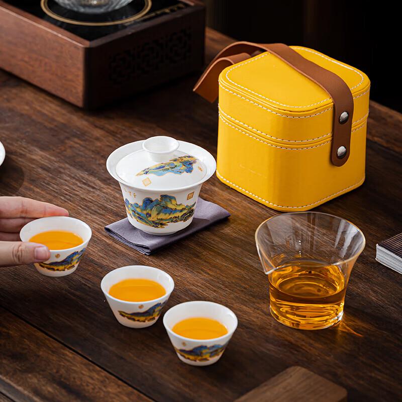 Qianli Jiangshan White Porcelain Portable Travel Tea Set