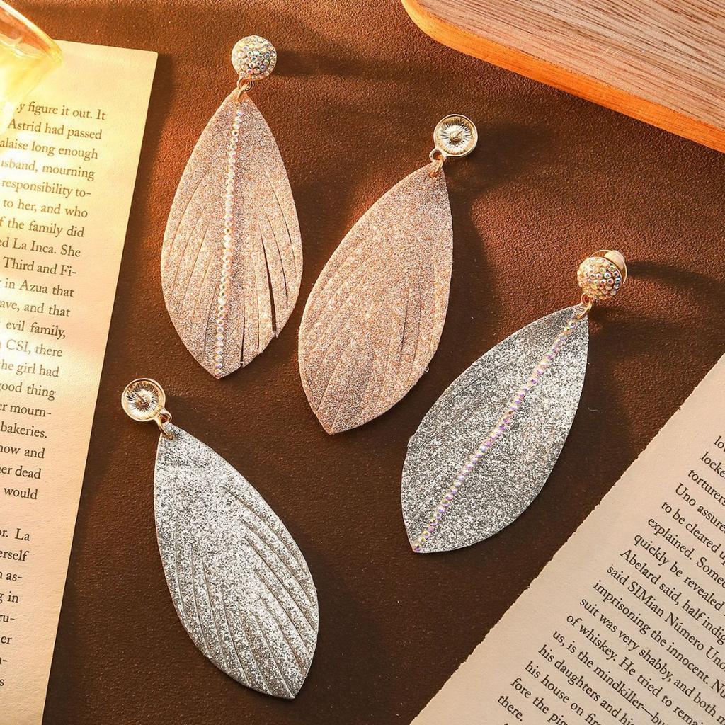 Diamond Sequin Earrings Premium Bohemian Exaggerated Leaf Feather Earrings Wind Earrings