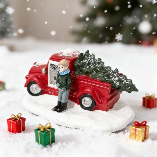 Weihnachtsroter LKW Ornament Stabile Basis Kunstharz Auto Figur Vielseitige Desktop Regal Baumdeko