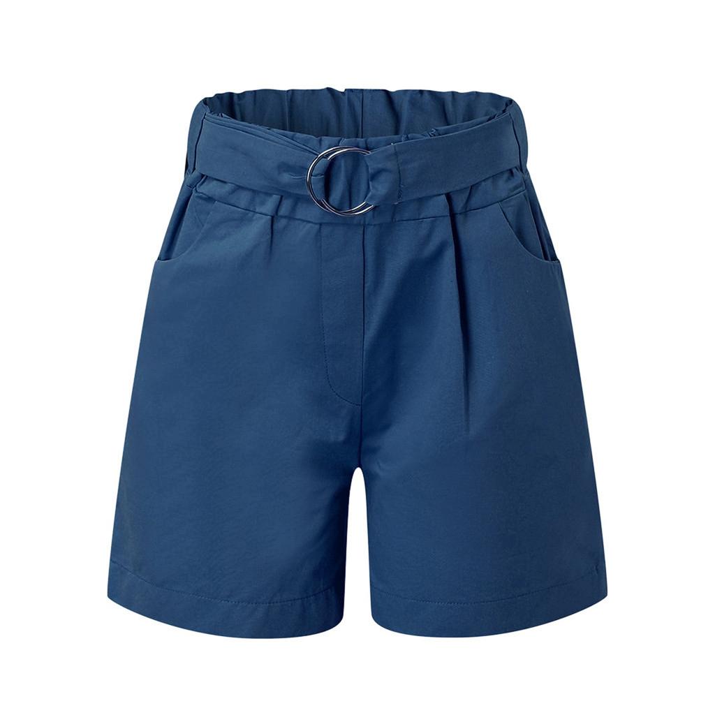 Women's Summer Relaxed Solid Color Tie Elastic Pocket Casual Shorts Pants