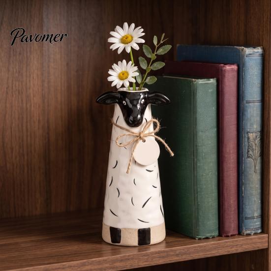 Cute Resin Flower Holder Animal Vase, Farmhouse Decorative for Home Unique Housewarming Gift Office Decor, Pig/Cow/Sheep/Chicken Arrangement Tabletop