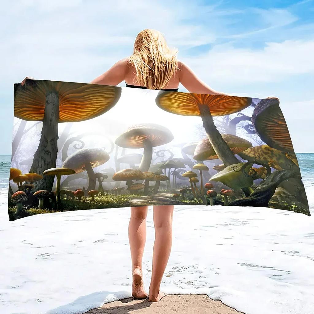 Microfiber Mushroom Beach Towel Wild Flowers Bath Towel Quick Dry Sand Free Hand Towels for Bathroom Travel Yoga Swim Hotel Spa
