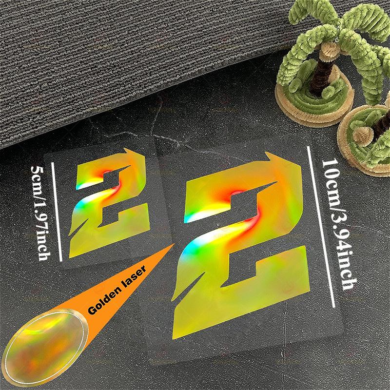 Золотистые лазерные наклейки с номерами для мотоциклов, 2 размера, водонепроницаемые, для обтекателей мотоциклов, шлемов, топливных баков, автомобильных стекол, виниловые наклейки. as picture