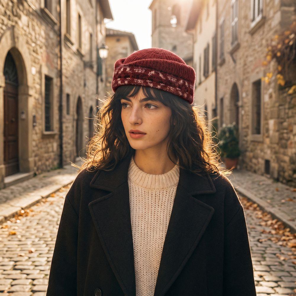 Elegant Fair Isle Pattern Pillbox Hat Jacquard Fedora Hat Fashion Knitted Beret Hat Performances