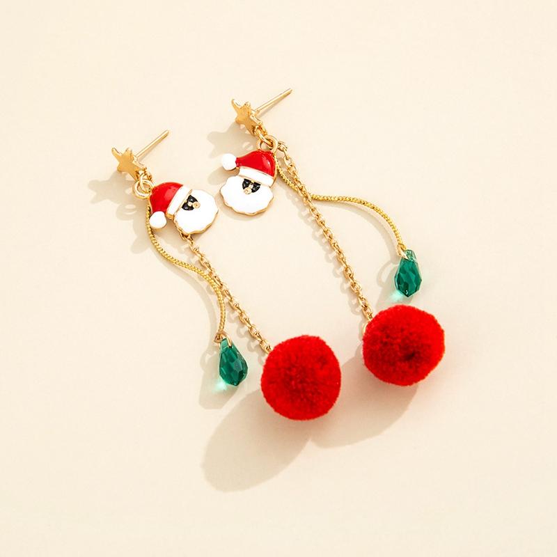 Women Christmas Asymmetric Earrings Snowflake Santa Bow Red Ball Tassel Dangle Earrings Holiday Party Gift Jewelry