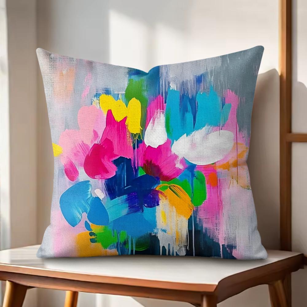 Color paint Cushion Cover Natural Linen Organic Fabric DoubleSided Printing Couch Pillow Covers Home Decor