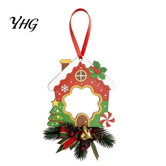 Festive Tree Pendants Wooden Christmas Ornaments, 2D Stocking House Shaped Photo Frame Hanging Personalized Frames Decor, Xmas Ornament for