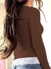 2025 Versatile V-neck Button Ribbed Lace Patchwork Long Sleeve Women's Top