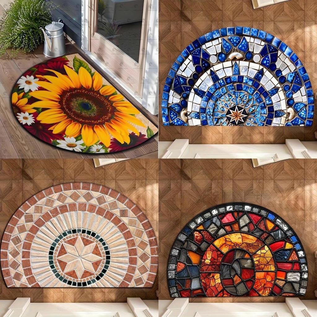 Modern Geometric Semicircular Area Rug With Water Wash For Bathroom And Entrance