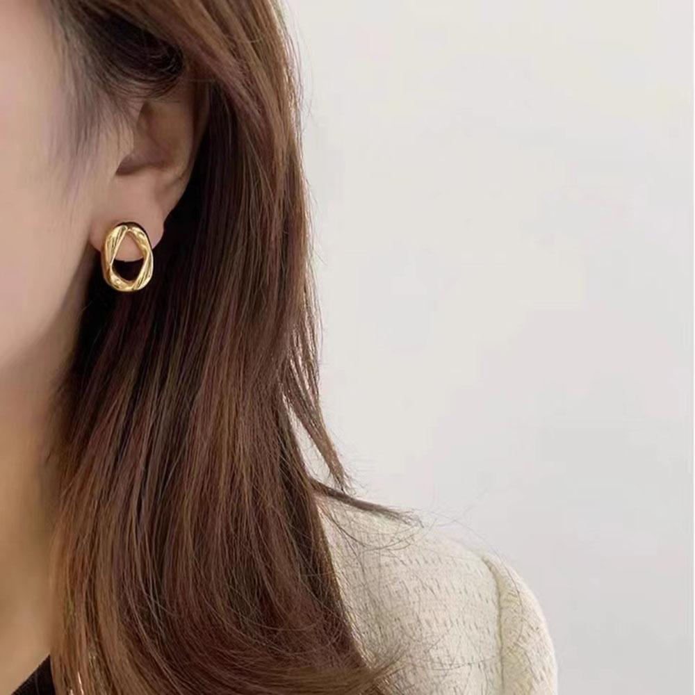Minimalist Nice Twist Ring Earrings Wind Stud Earrings Gold Plated Stainless Steel Earrings Do Not Fade