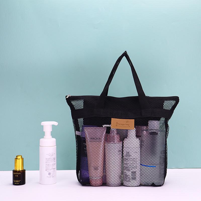 1pc Mesh Toiletry Storage Bags with Handle Large Capacity Makeup Bag Portable Travel Toiletries Handbags Cosmetic Organizer