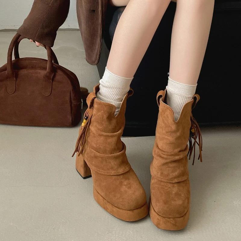 Autumn Winter Platform Height Increase Women Pipe Ankle Boots Street Style Banquet Party Stripper High Heel Short Botas Mujer