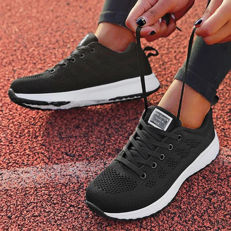 Women's Sneakers Breathable  New Fashion Flat Woman Vulcanize Shoes Mesh Fabric Lace Up Female Footwear Shoes