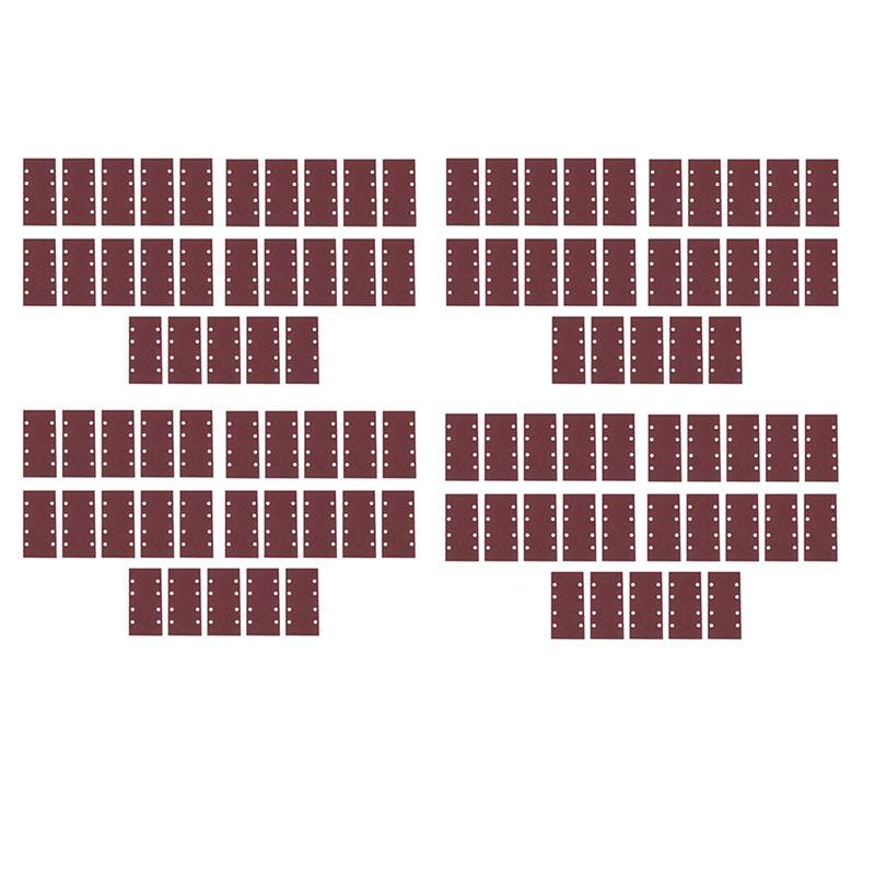 

ABUL-100 Pcs Sanding Pads,Sanding Paper Hook And Loop Sand Sheet 93X185mm Punched 8 Holes Grits 40/60/80/120 червоний