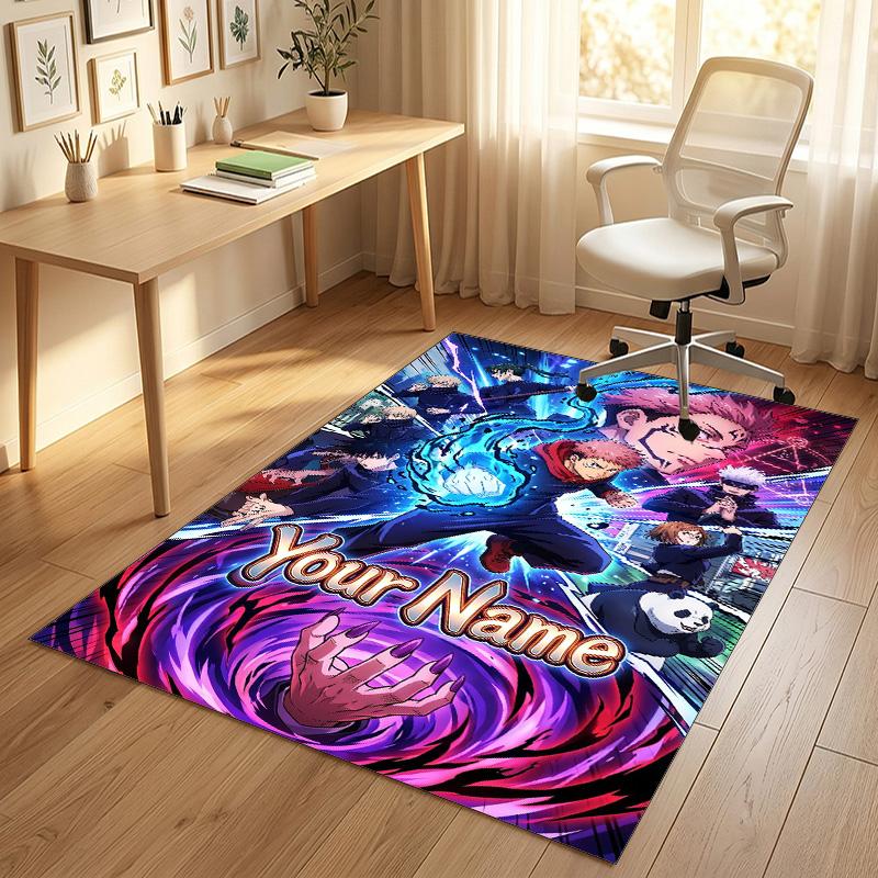 Personalized Crystal Velvet Carpet,Jujutsu Kaisen Custom Printed Name, Plush Area Rug For Home Indoor Decor