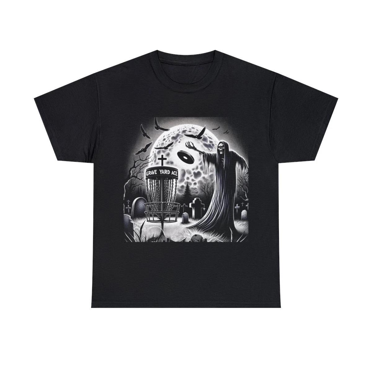 Unisex Adult T Shirt Retro Style Disc Golf Graphic Graveyard Grim Reaper Metal S