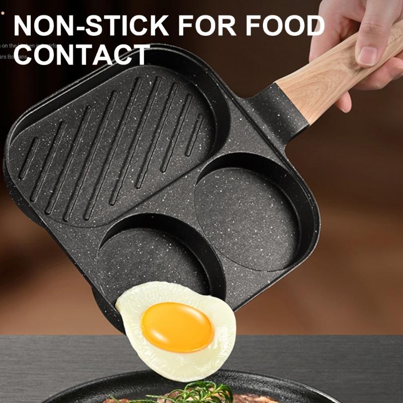 Multifunctional Eggs Frying Pans Nonstick 3 Sections Skillets for Breakfast Heat Resistant Handle Omelette Cooking Pans