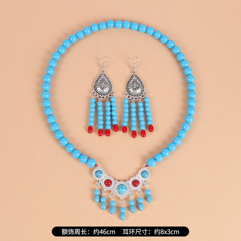 A Few Red Fringed Forehead Chains, Exotic Forehead, Eyebrow Pendant, Retro Earrings, Women's Tibetan Headdress.