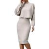 Womens Casual Two-Piece Set Long Sleeve Top Slip Skirt With Ribbed Texture Street Style Outfit