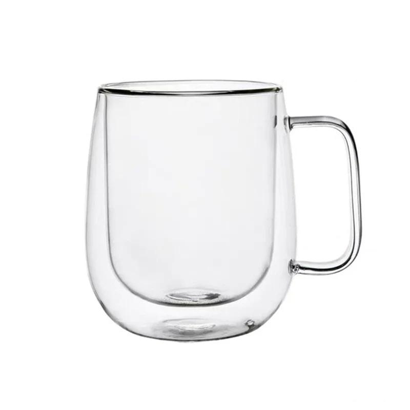 JUSTINLAU 150/250/350ml Hitzebeständige Gläser Doppelwandige Glas-Kaffeetasse mit Henkel Frühstückswasserglas Klare Saftgläser