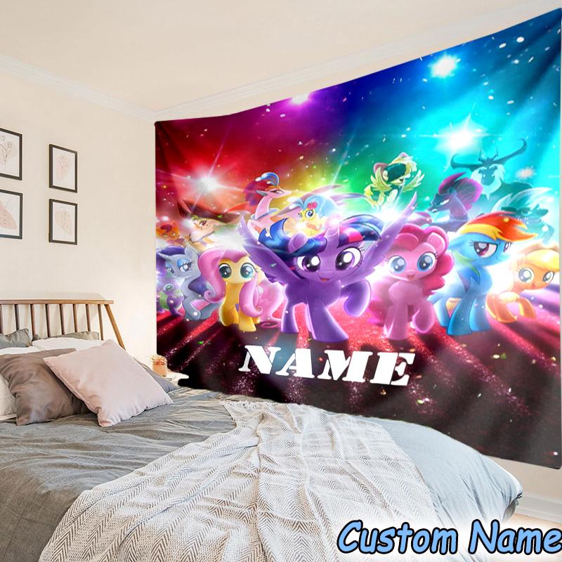 Custom Name Tapestry Rainbow Pony Tapestry Room Decoration Wall Hanging for Living Room Bedroom, Dormitory, Birthday and Christmas Gifts