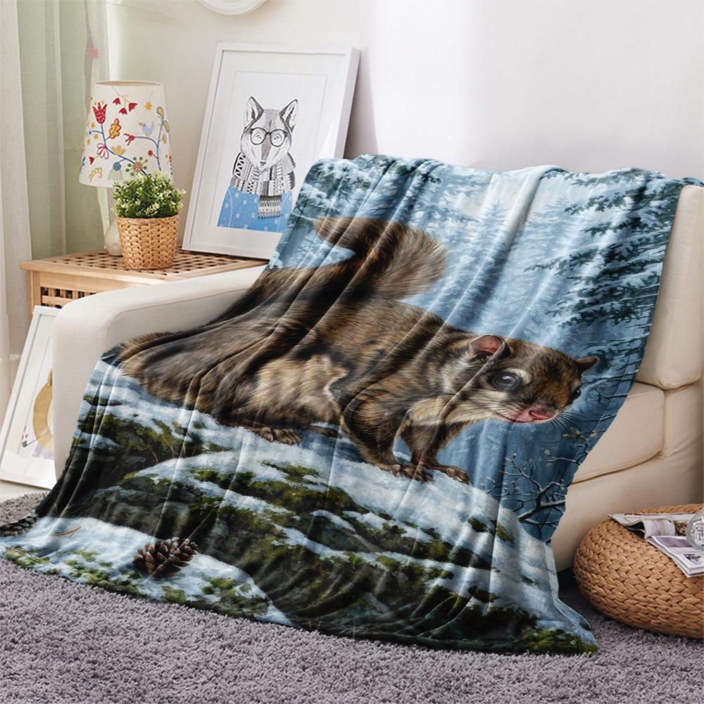 1PC Snow animals Print FlAannel Blanket, High quality Comfortable for All Seasons, Home Decor, Warmth and Comfort