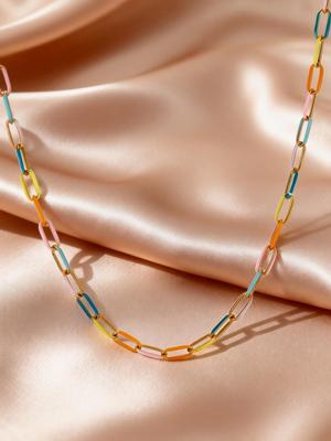 Bohemian Summer Colorful Drip Oil Stainless Steel Chain Necklace Bracelets for Women, Aesthetic Boho Jewelry Set Accessories