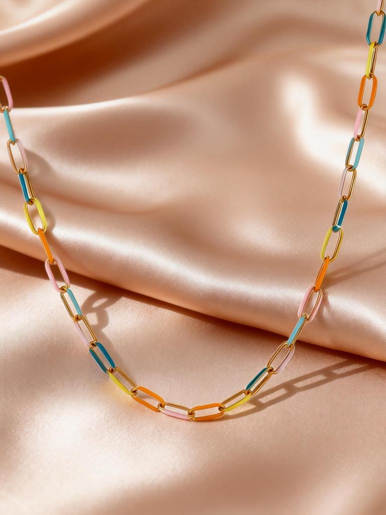 Bohemian Summer Colorful Drip Oil Stainless Steel Chain Necklace Bracelets for Women, Aesthetic Boho Jewelry Set Accessories
