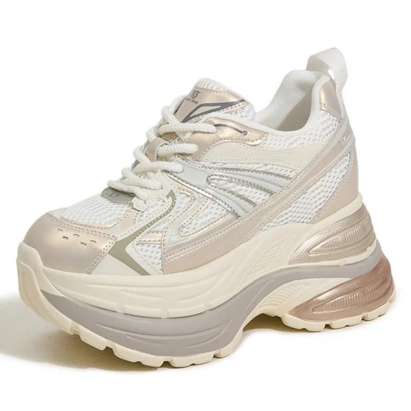 

Fashion 10CM New Synthetic Microfiber Leather Chunky Sneaker Ankle Boots Women Comfy Speing Autumn Vulcanize Mixed Color Fashion Shoes 34 золотой