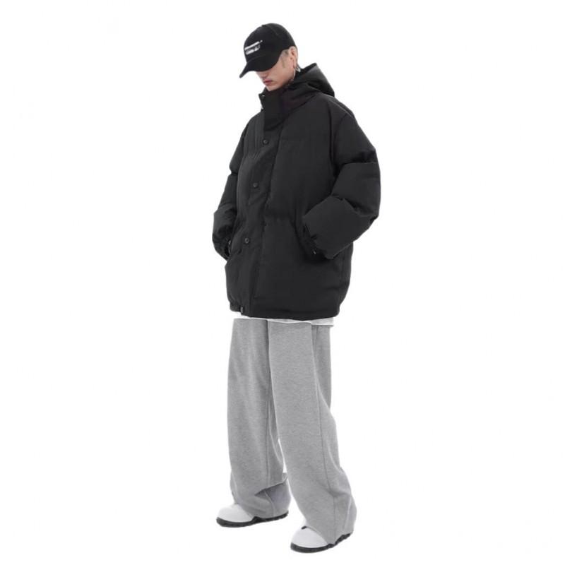 Unisex Black Puffer Jacket Winter Warm Hooded Cotton Coat Casual Oversized Outerwear Men Women
