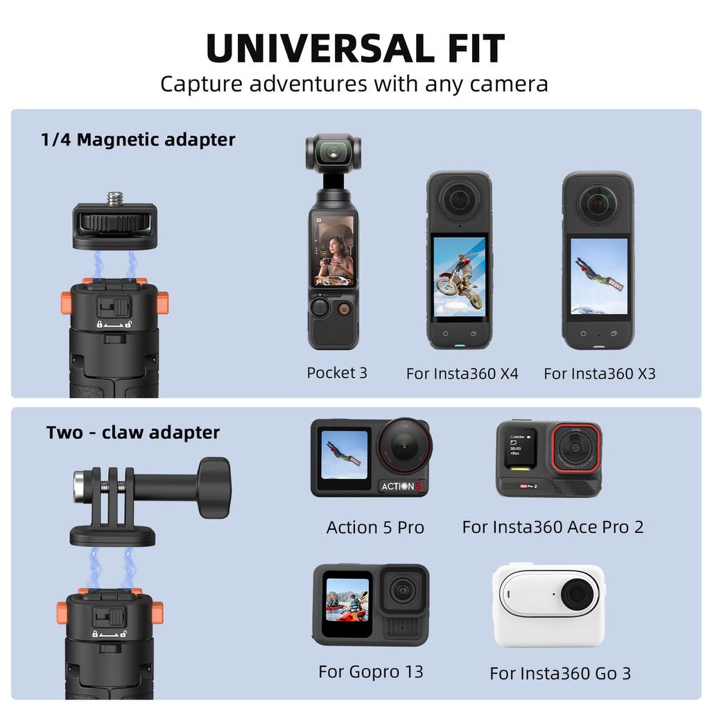 162CM Selfie Tripod Stand for Action Camera with Quick Release Inch Extendable Pocket Tripod for DJI Osmo Pocket 5 Insta360 AKASO DSLR Lightweight