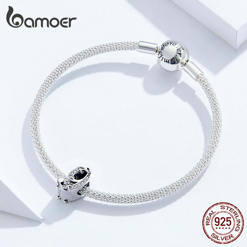 BAMOER Real 925 Sterling Silver Lucky Number 9 Bead Zircon Reliefs Charms Fit Original Bracelet