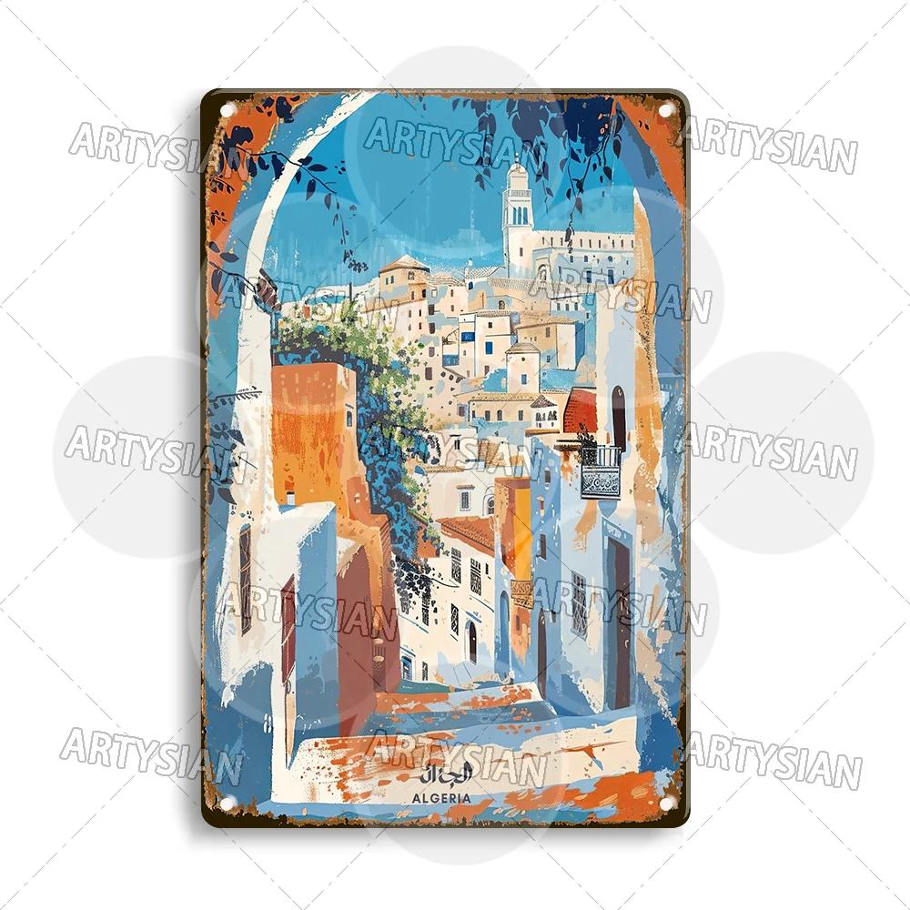 Maghreb Travel Cityscape Metal Sign Egypt Algiers Algeria Djerba Tunisia Marrakesh Morocco Alger Hoggar Oran Casablanca Agadir
