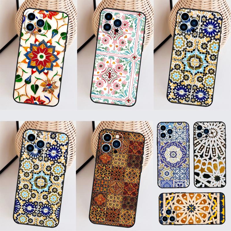 Moroccan Tile Case For Oppo A74 A94 A54 A18 A38 A58 A78 A98 A80 A60 A40 A96 A76 A16 A15 A17 A57 A77 A5 Pro