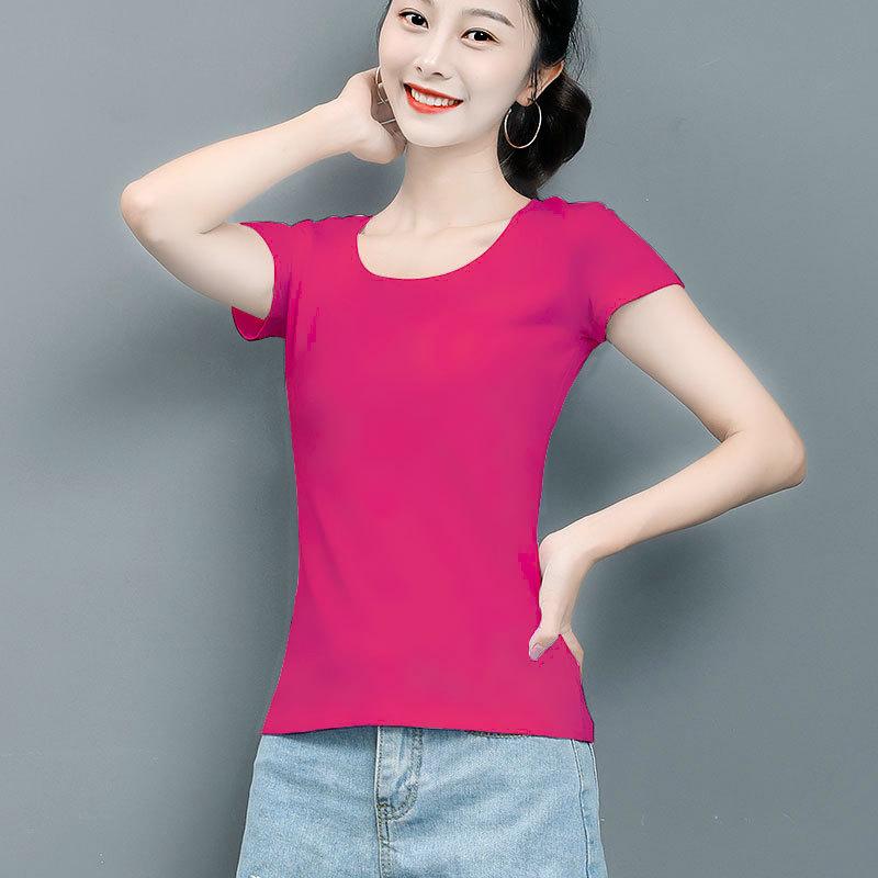 Women's Short Sleeve Crew Neck T Shirt Slim Fit Combed Cotton Spandex Solid Color Commuter Basic Summer Undershirt Top