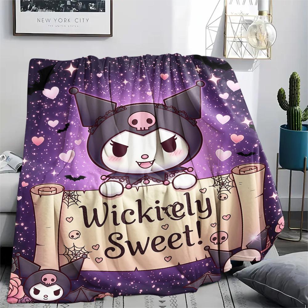 1PC Kuromi Print Flannel Blanket, High quality All Seasons, Home Decor, Warmth and Comfort, Perfect for Christmas Gifts