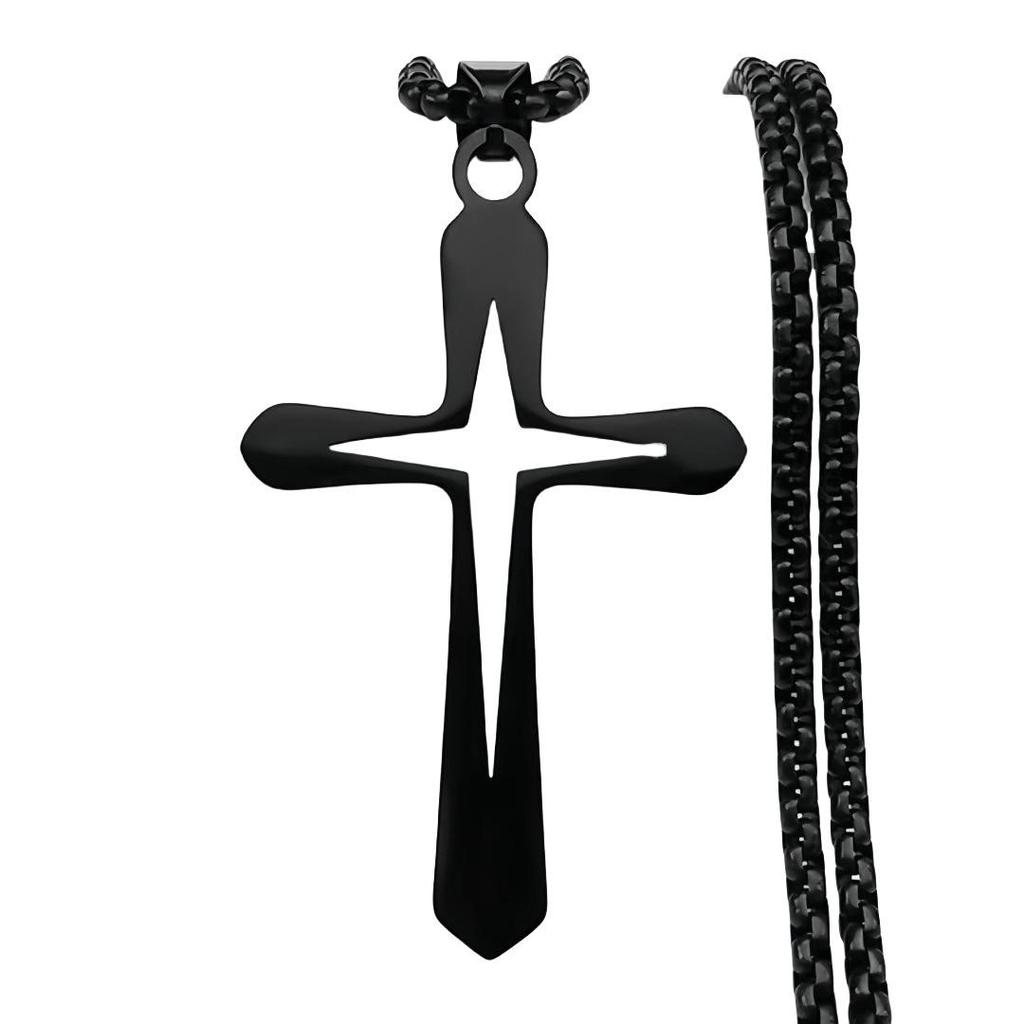 Unisex Stainless Steel Hollow Cross Pendant Necklace - European & American Style